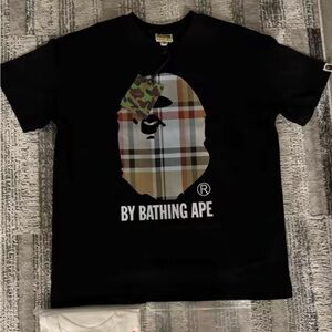Bape Black Kids T-Shirt with Camo and Plaid Ape Head